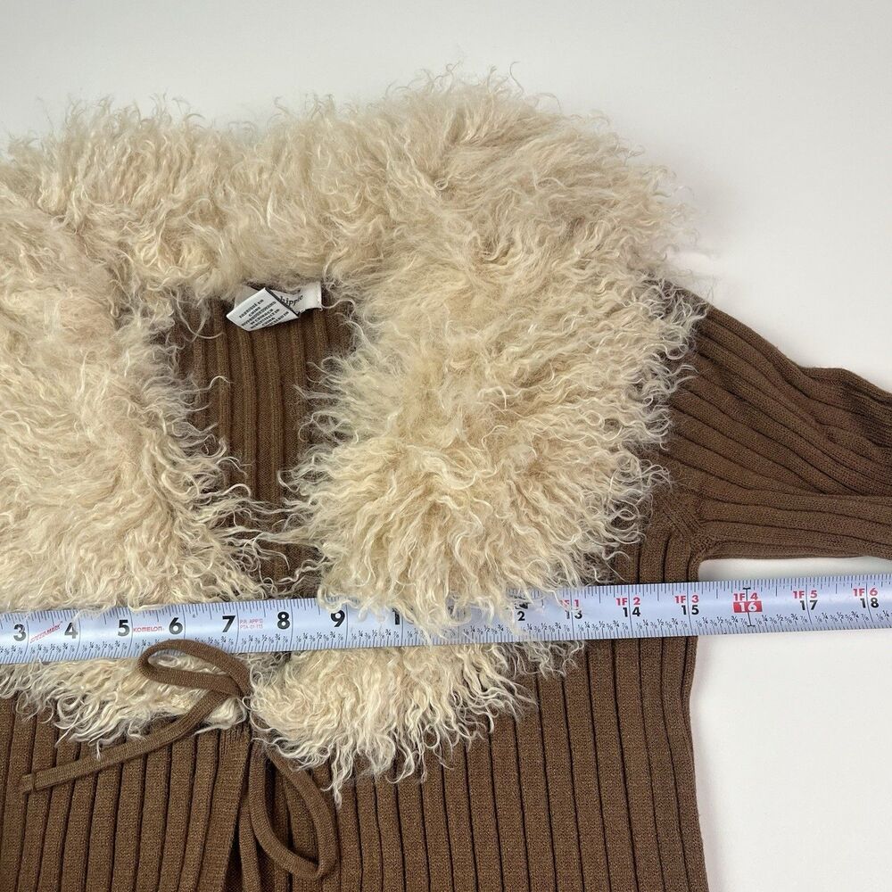 Haute Hippie Duste Cardigan size S Faux Fur Trim Ribbed Brown Penny Lane 70s - Picture 5 of 8